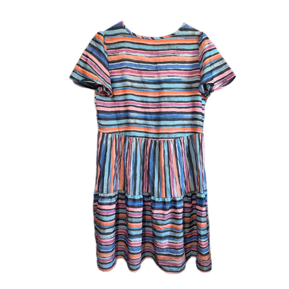 Time and Tru Tiered Dress Womens S 4-6 Multi Stripe Excellent Short Sleeve Boho